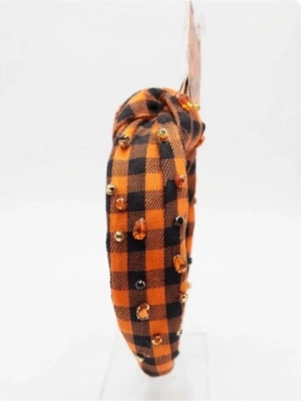 NWT ⚜️🖤⚜️ Piper K Orange and Black Plaid Jeweled Knot Headband
